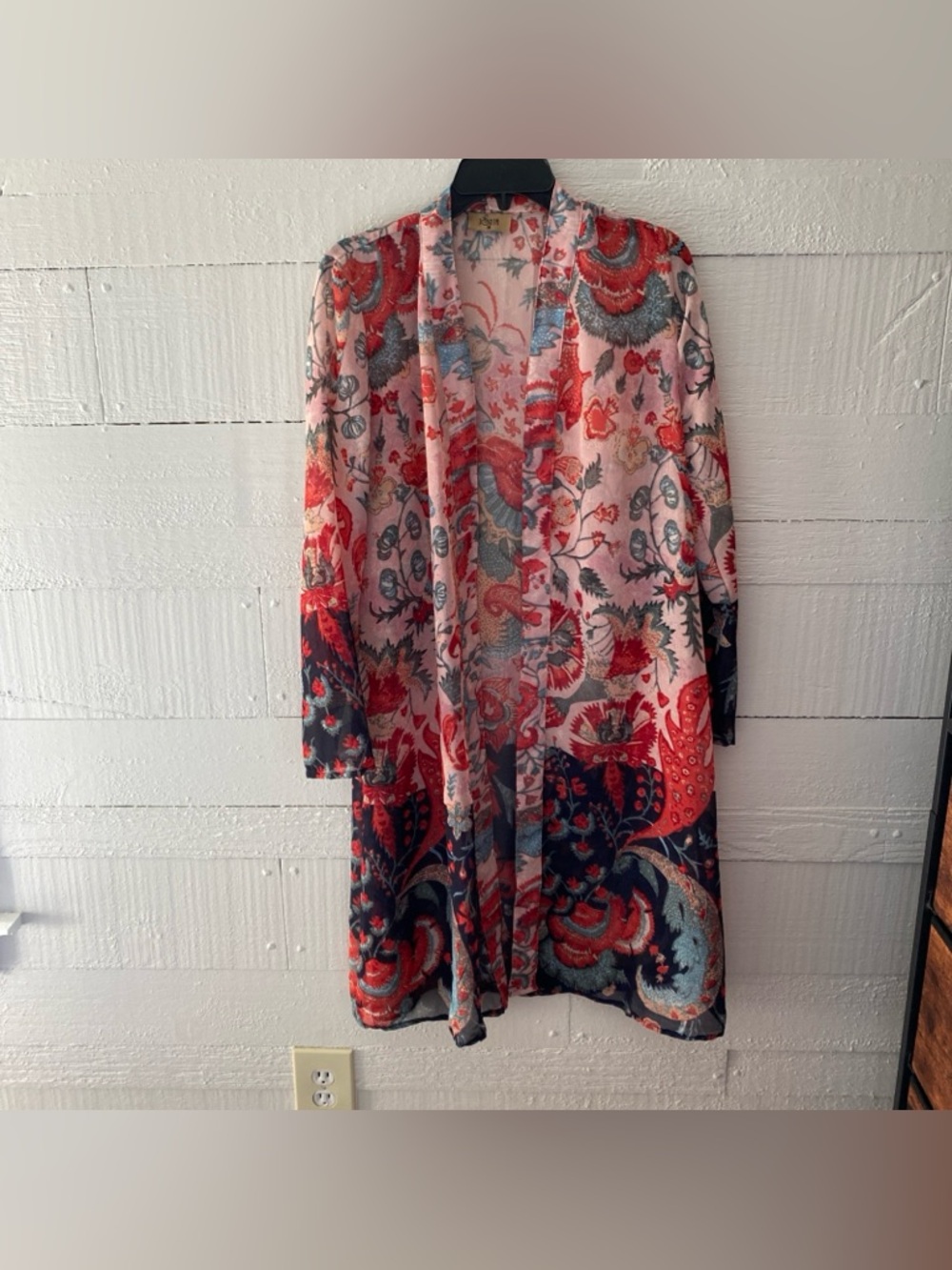 Jorja Size M Kimono Duster Jacket Sheer Fairy Boho Floral Open Coverup Beach
